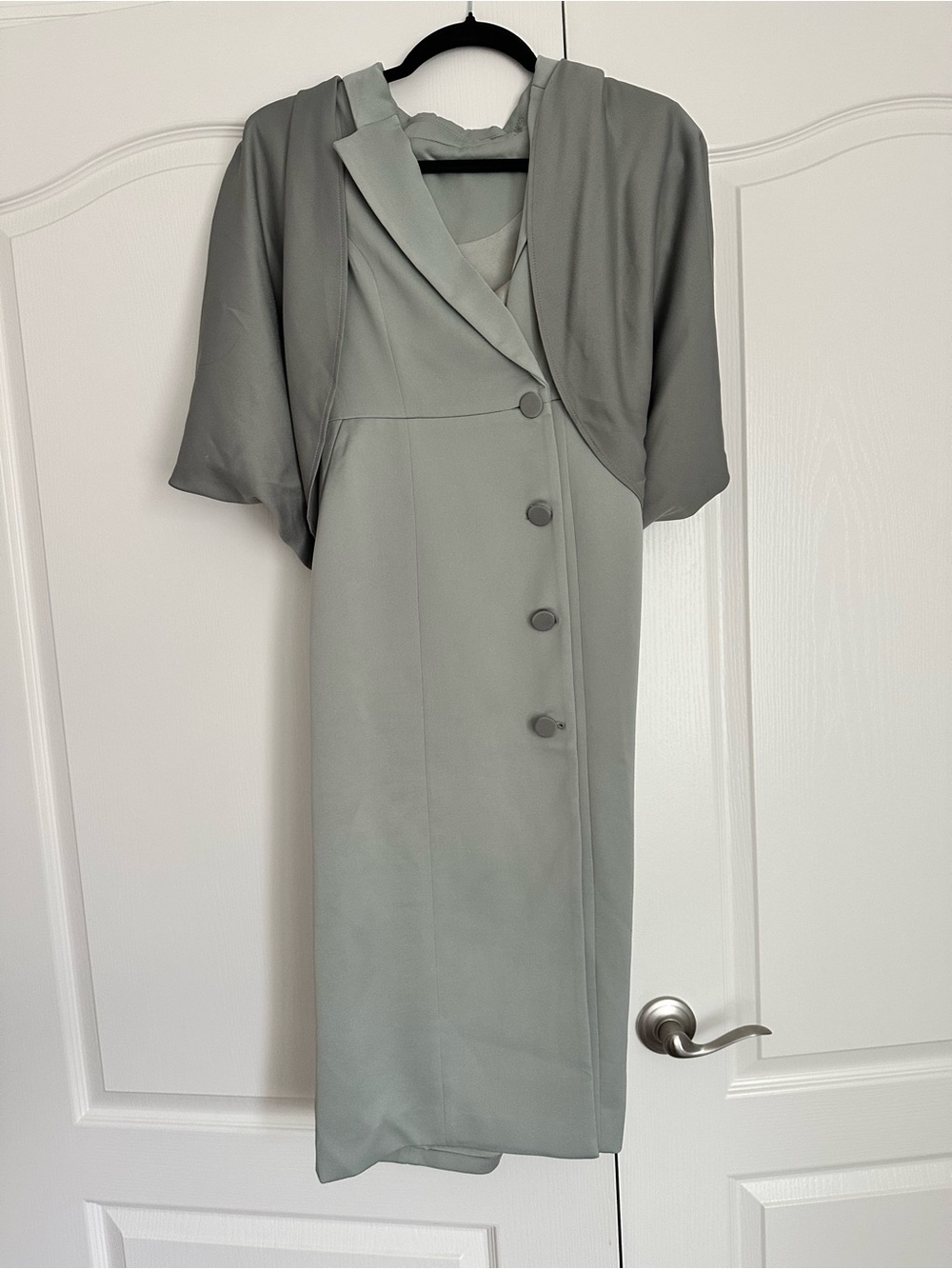 Classic Sage Green Button-Front Women's Dress with Cape Overlay